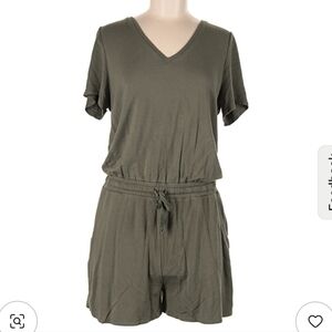 Daily Ritual Olive Green Pockets Drawstring Romper Size Medium